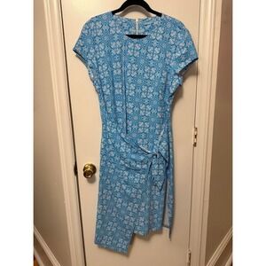 J‎ McLaughlin Havana Faux Wrap Tie Aqua Stretch Midi Dress XL
